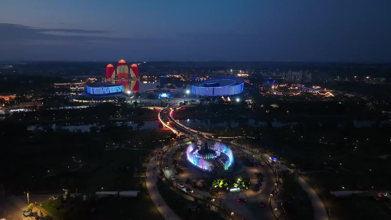 航拍南康家居小镇鲁班广场夜景视频素材