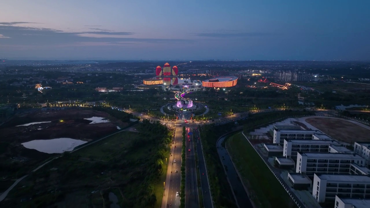 航拍南康家居小镇鲁班广场夜景视频素材