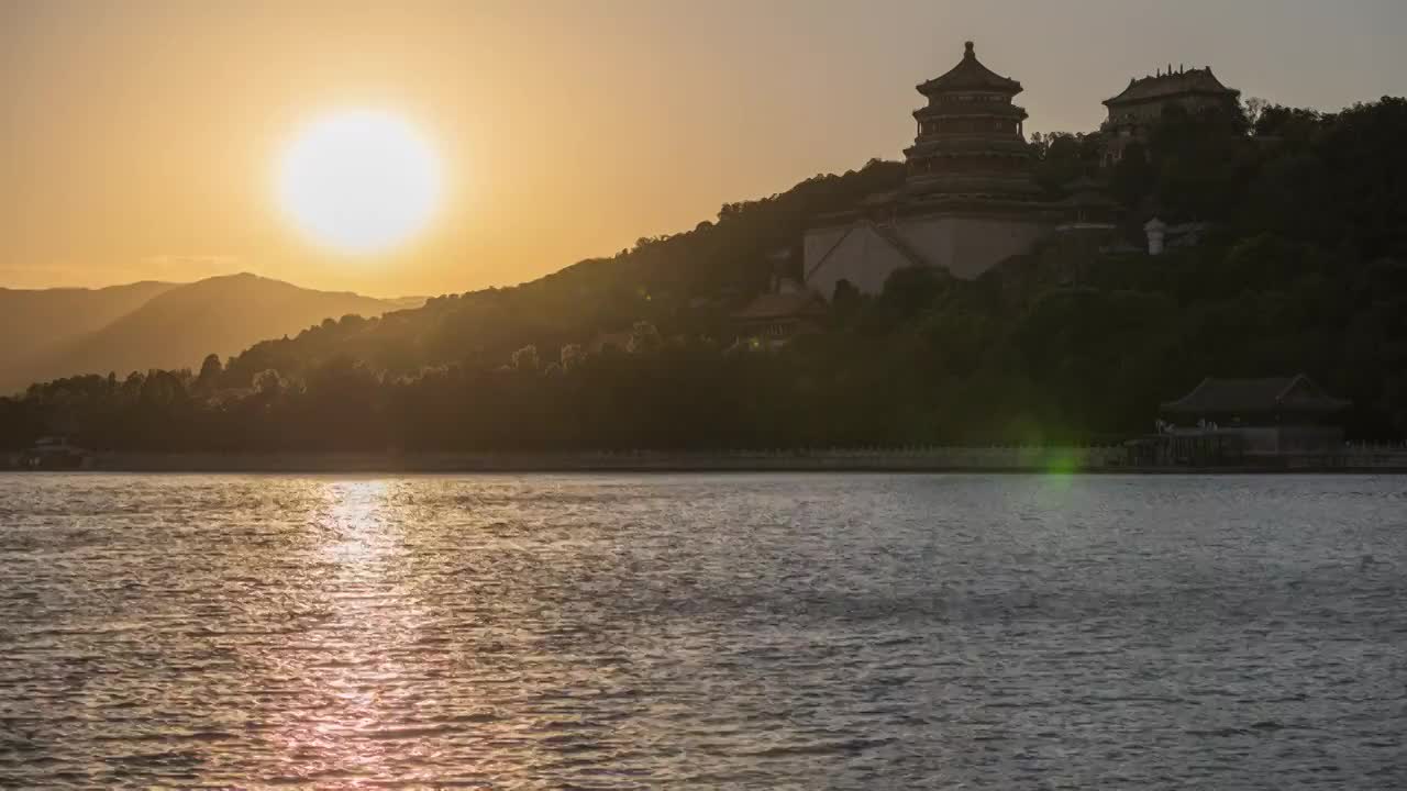 北京颐和园夕阳落山视频素材