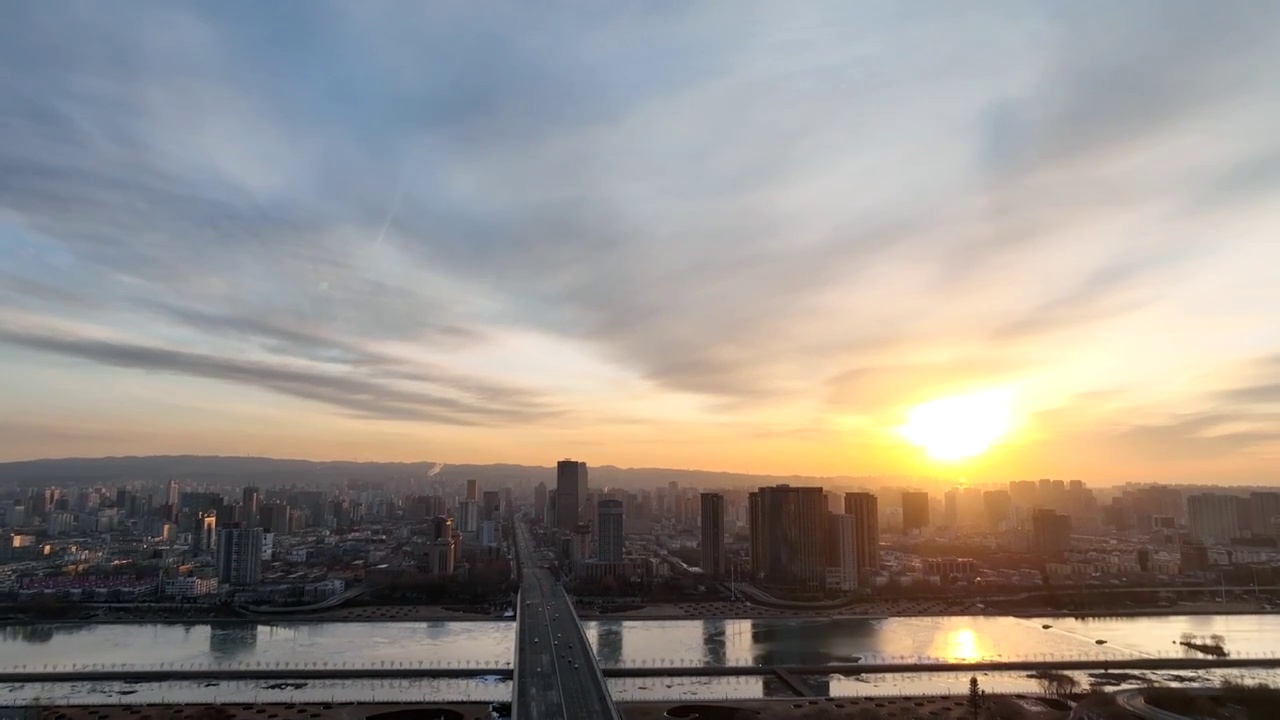 航拍山西太原汾河日照视频素材