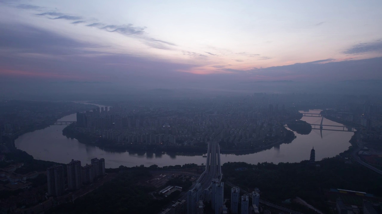 航拍赣州杨梅渡大桥日出全景视频素材