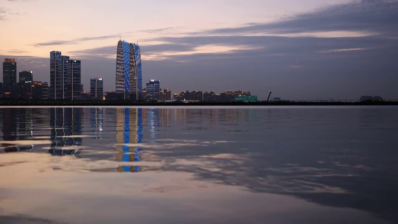 城市风光天际线苏州中心金鸡湖晚霞视频素材