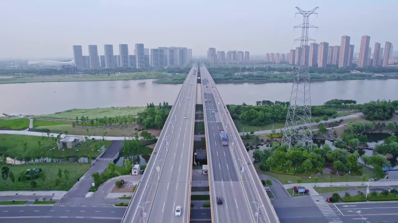 航拍曹娥江四环桥跨海大桥全景视频素材