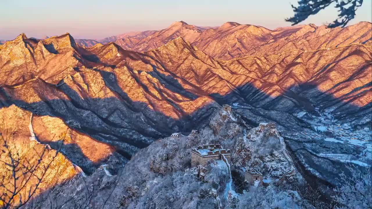 箭扣长城春雪视频素材