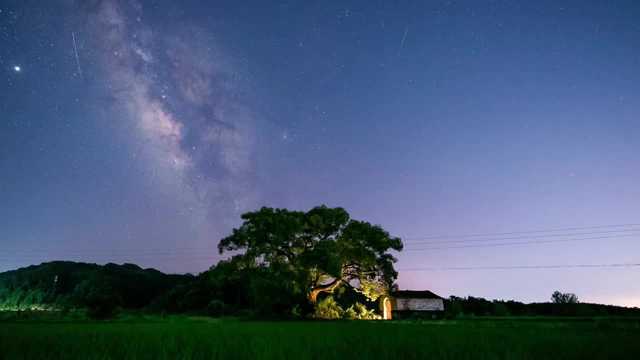 长亭.古树升银河视频素材