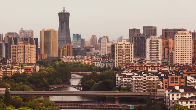 杭州市区长焦白天转夜晚视频素材