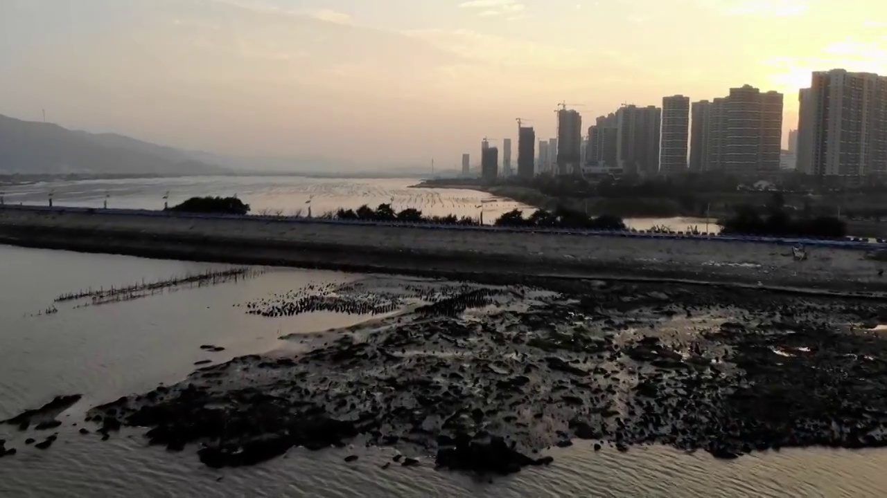 福建漳州港海湾落日视频素材