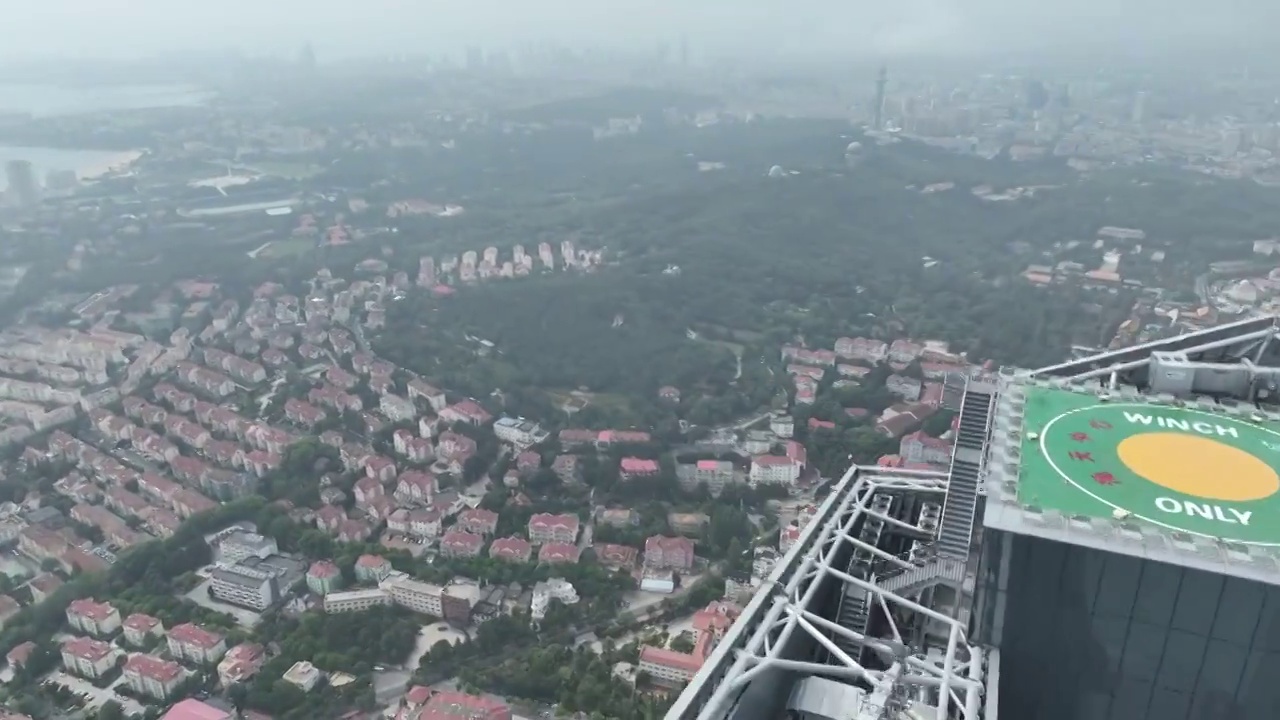 航拍山东青岛滨海城市风光海天大厦建筑特写视频素材