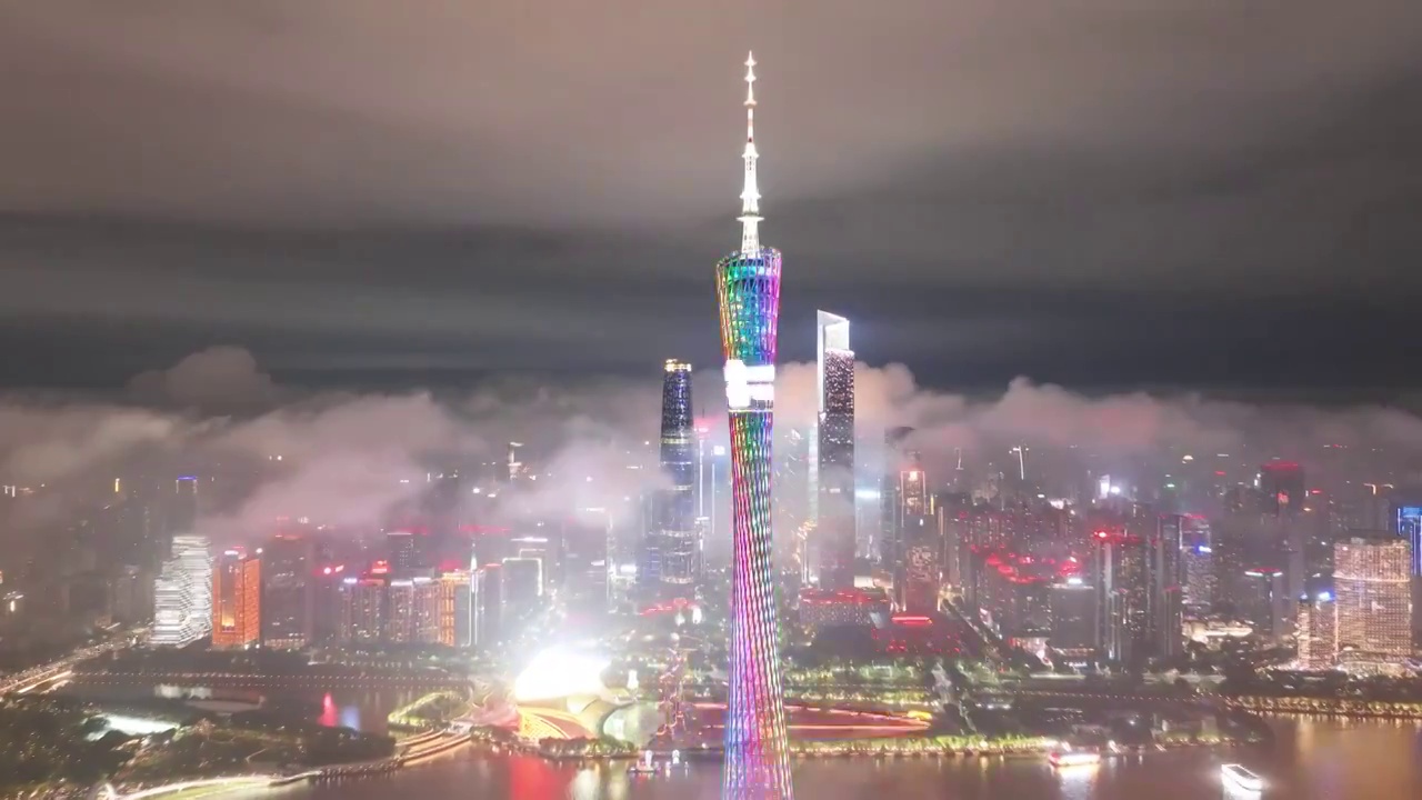 雨后航拍广州珠江两岸视频素材