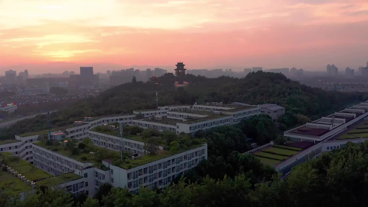 浙江义乌鸡鸣山公园鸡鸣阁夜景航拍合集视频素材