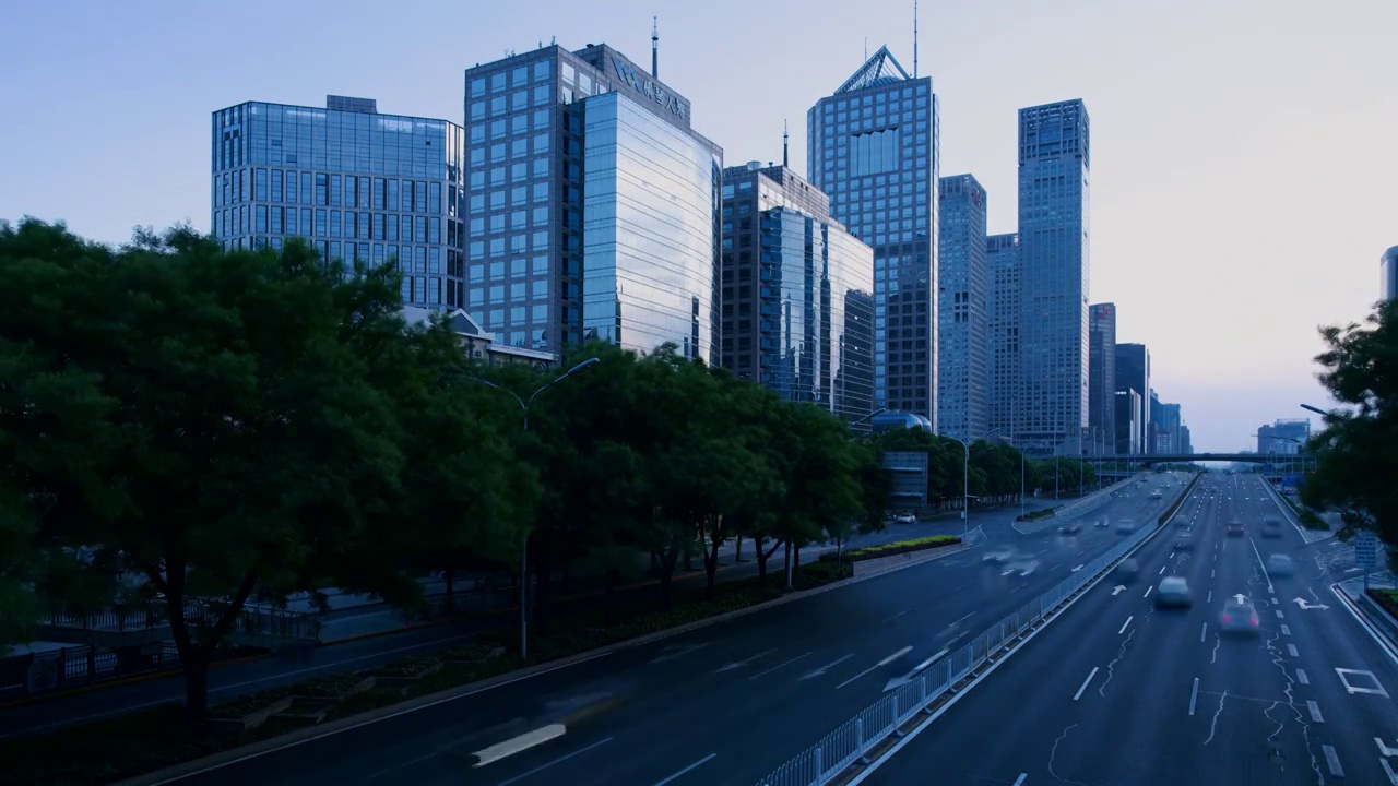 北京国贸CBD西南向日落夜景延时视频素材