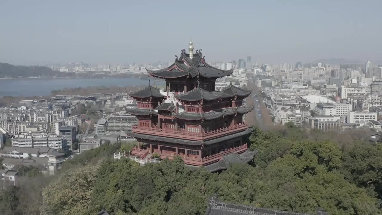 杭州西湖宝石山航拍视频素材