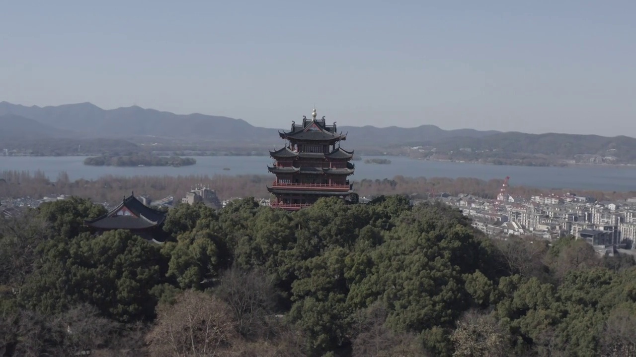 杭州西湖宝石山航拍视频素材