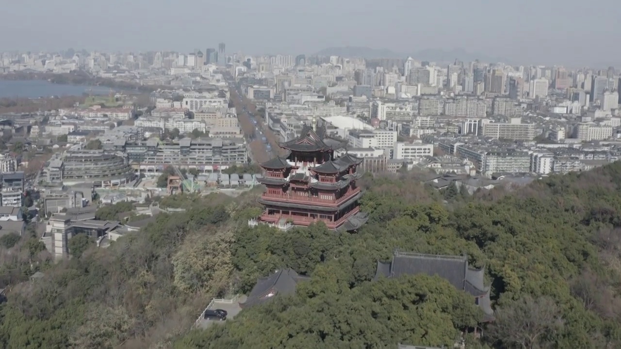 杭州西湖宝石山航拍视频素材