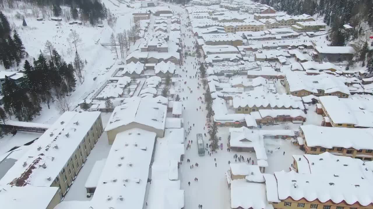 航拍东北雪乡中国雪乡视频素材