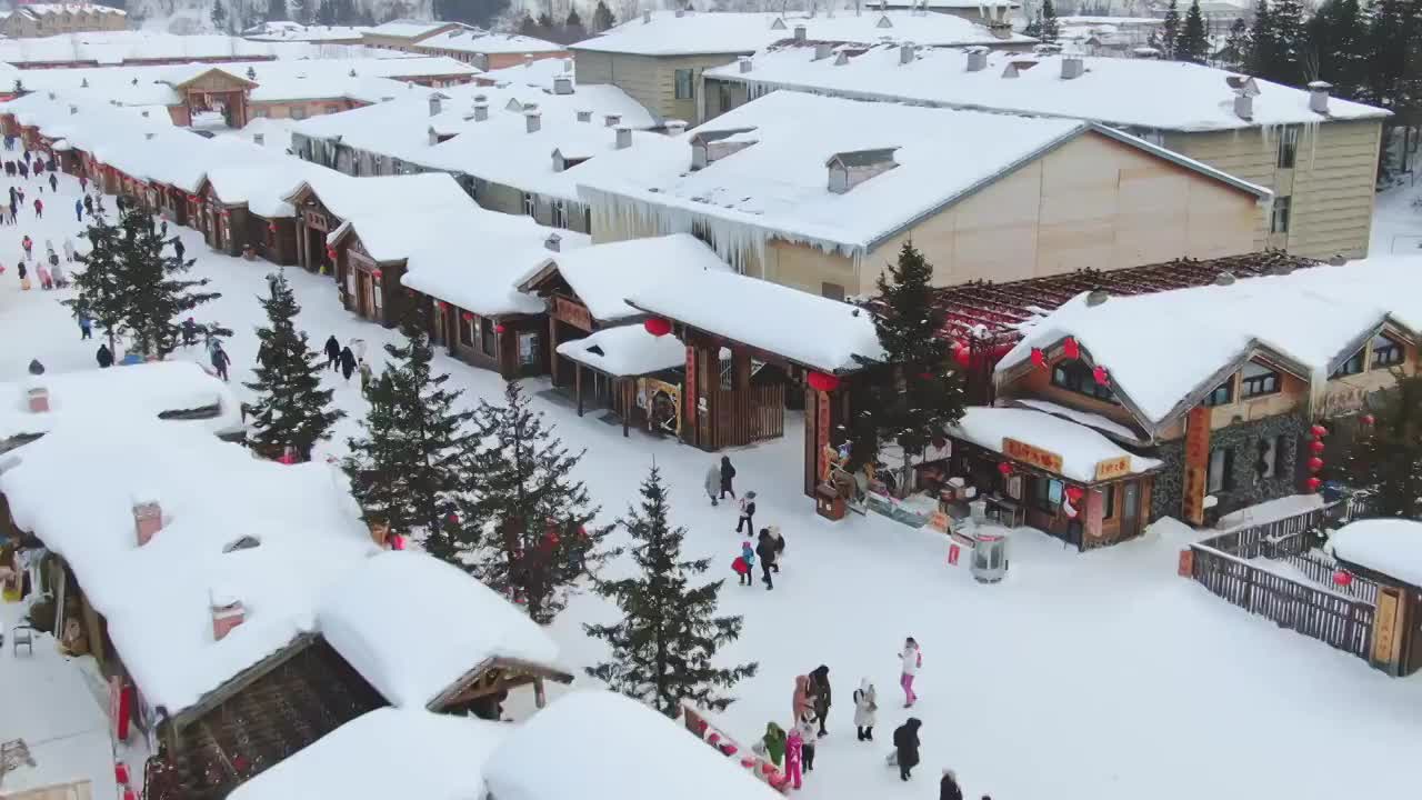 中国雪乡大场景航拍视频素材