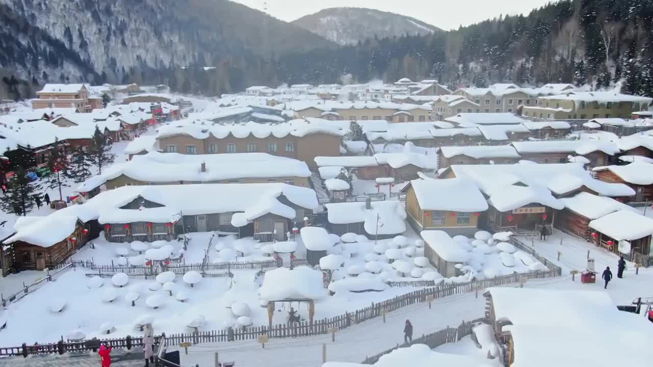 航拍东北雪乡雪景视频素材