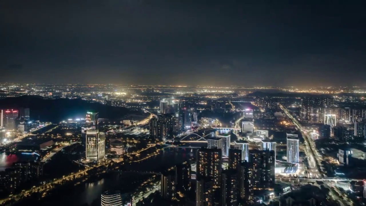 航拍广州南沙自贸区夜景交通延时视频素材