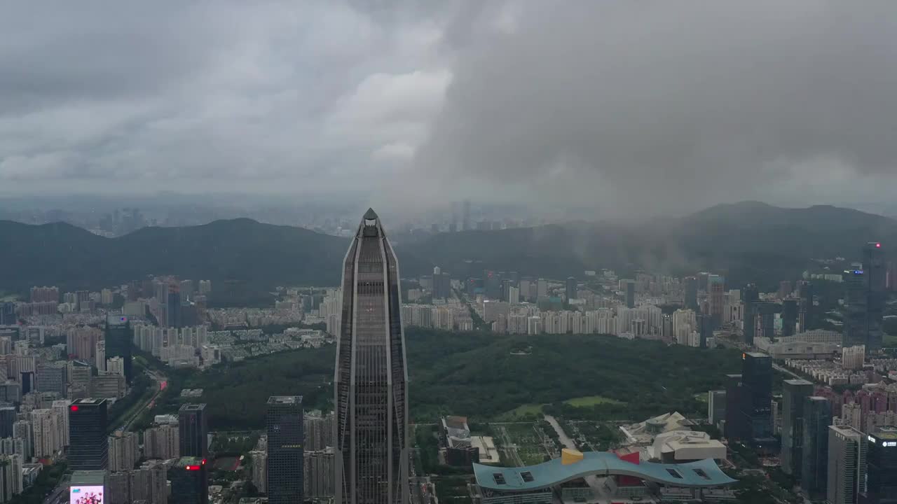 广东省深圳市福田CBD城市天际线航拍风光视频素材