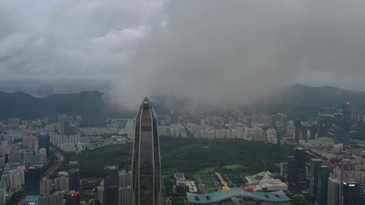 广东省深圳市福田CBD城市天际线航拍风光视频素材