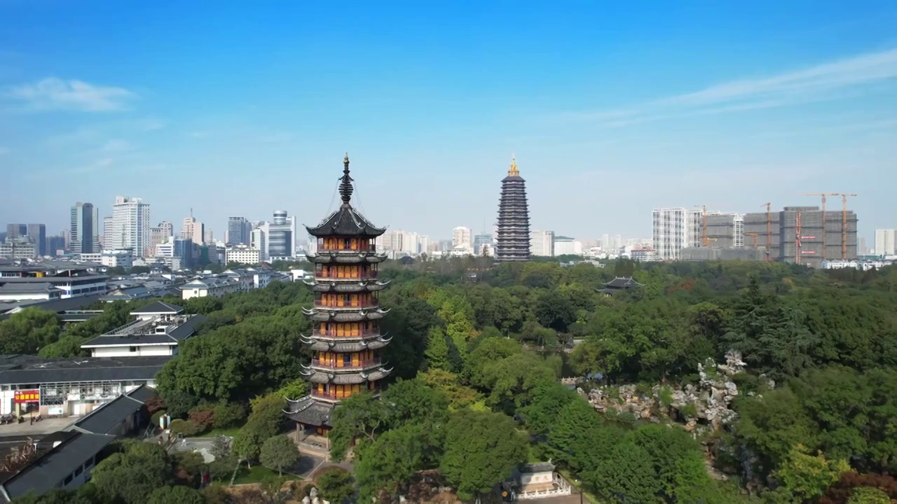 江苏省常州市天宁禅寺与红梅公园视频素材