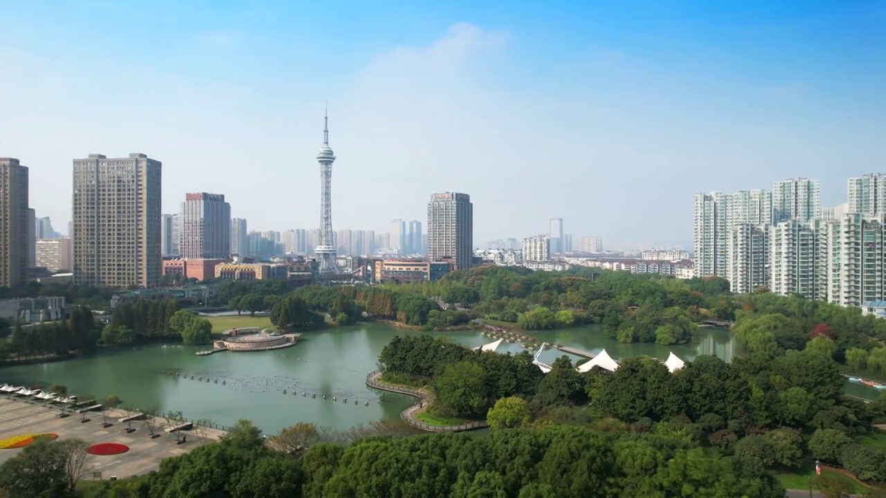 江苏省常州市新天地电视塔城市环境视频素材