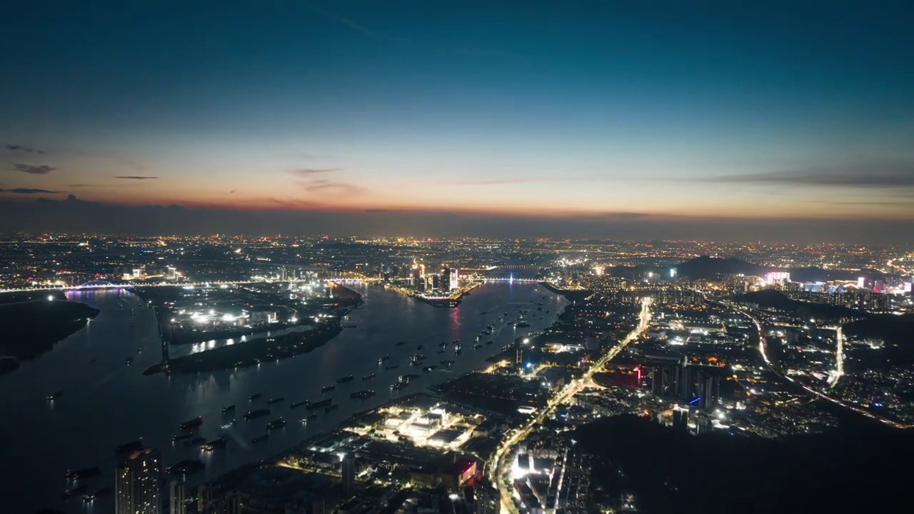 航拍广州南沙自贸区灵山岛尖夜景延时视频素材