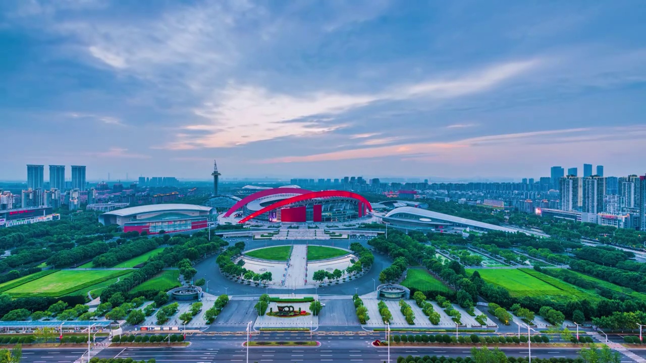 南京奥体日落延时日转夜，江苏南京视频素材