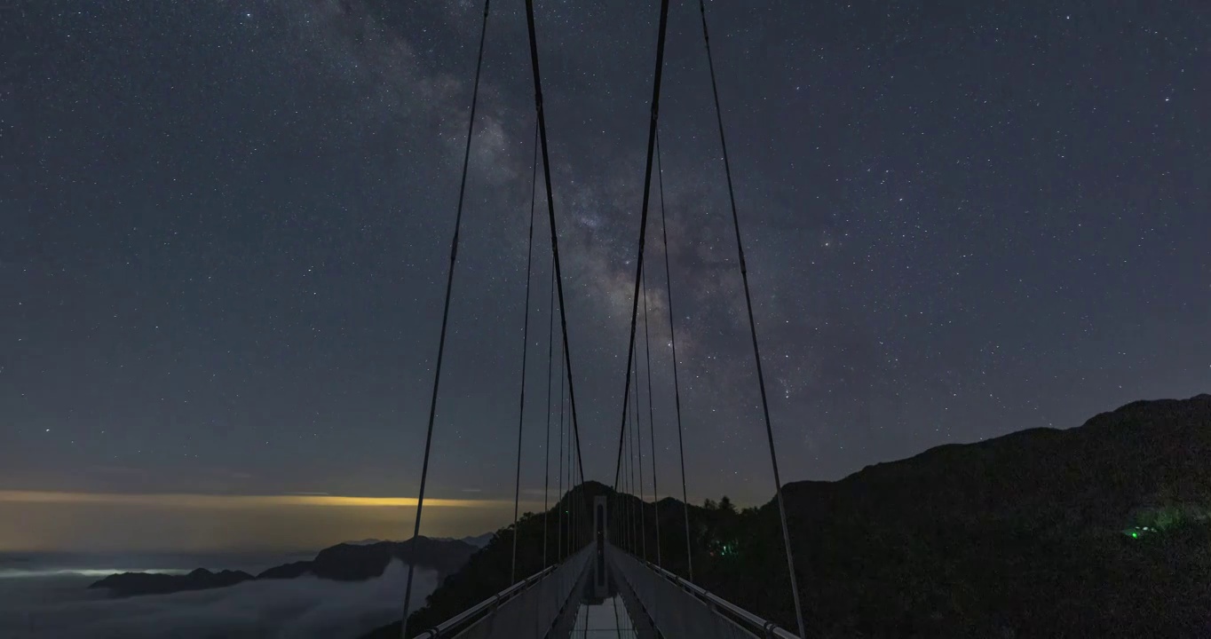 河南省洛阳市白云山旅游度假区玻璃栈道星空银河延时摄影视频素材