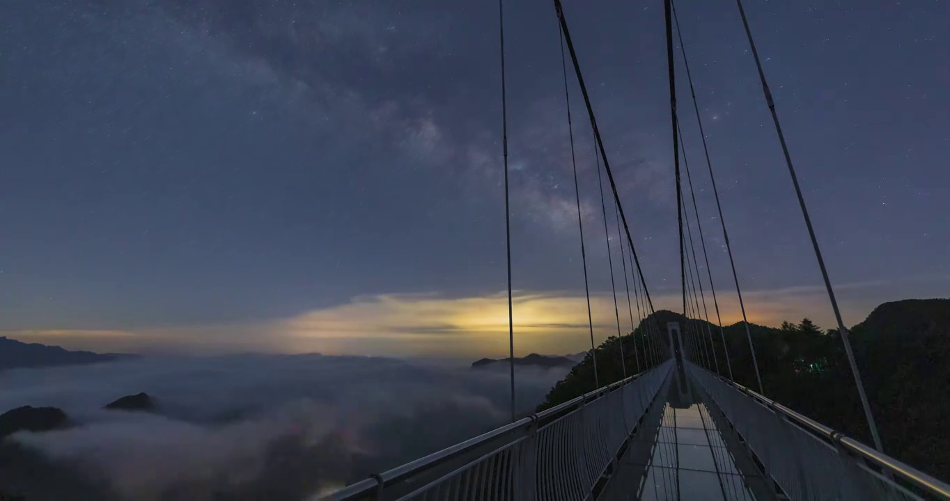 河南省洛阳市白云山旅游度假区玻璃栈道星空银河延时摄影视频素材