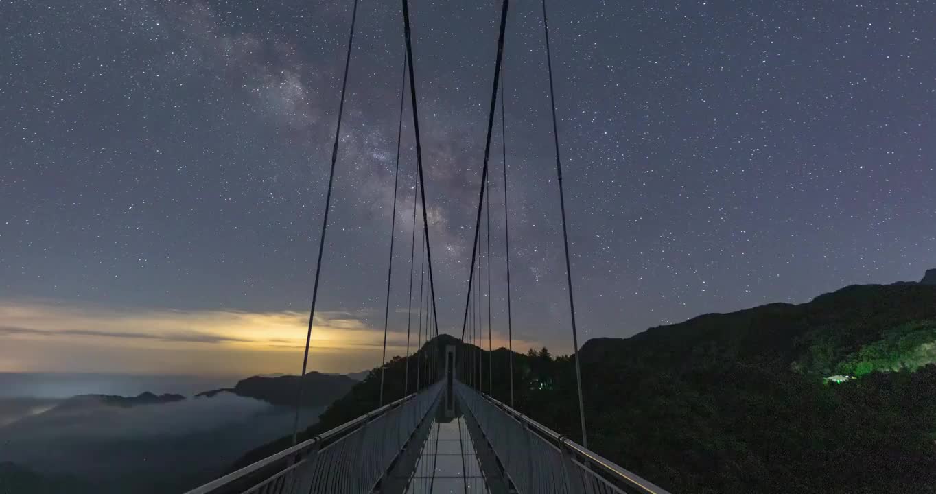 河南省洛阳市白云山旅游度假区玻璃栈道星空银河延时摄影视频素材