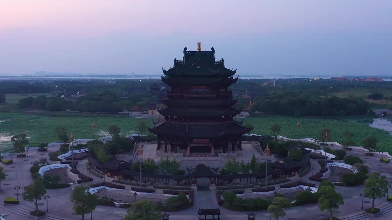 苏州园区阳澄湖重元寺风景航拍视频素材