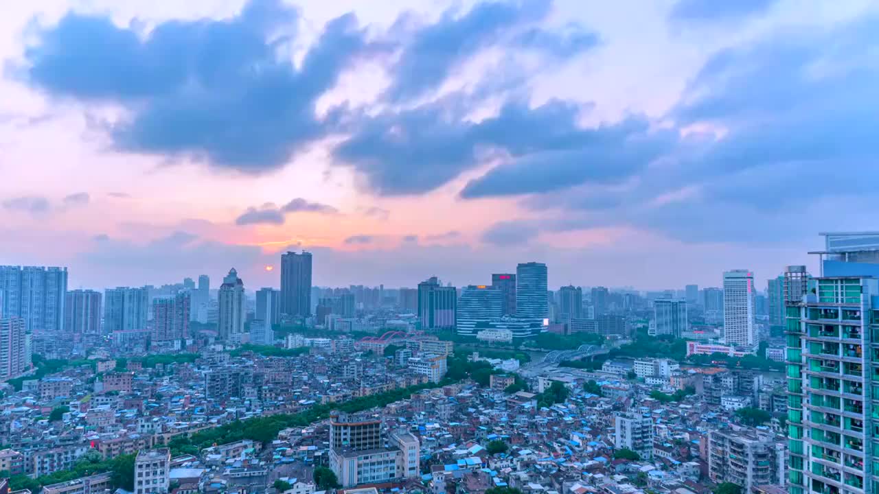 广州城市建筑夕阳晚霞延时摄影视频素材