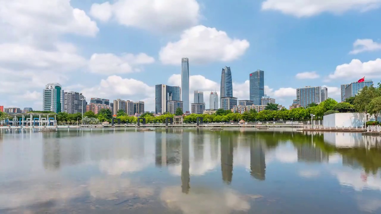 东莞地标市中心蓝天白云延时视频素材画面3