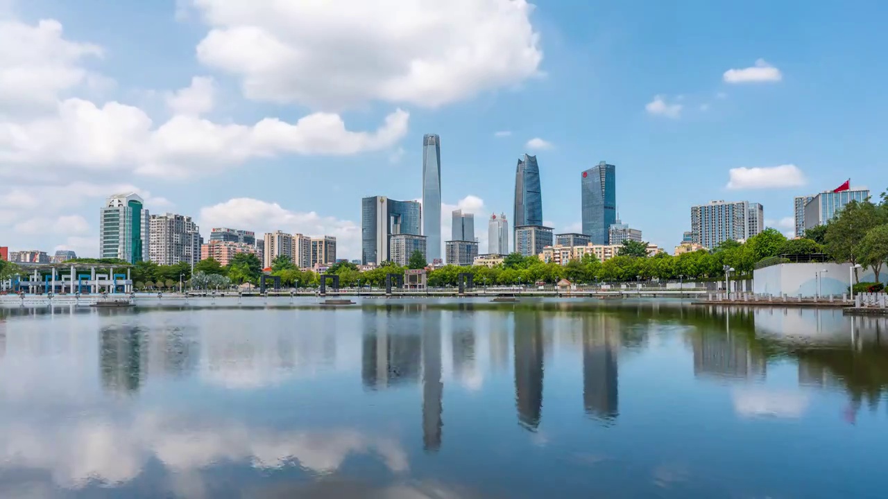 东莞地标市中心蓝天白云延时视频素材画面4