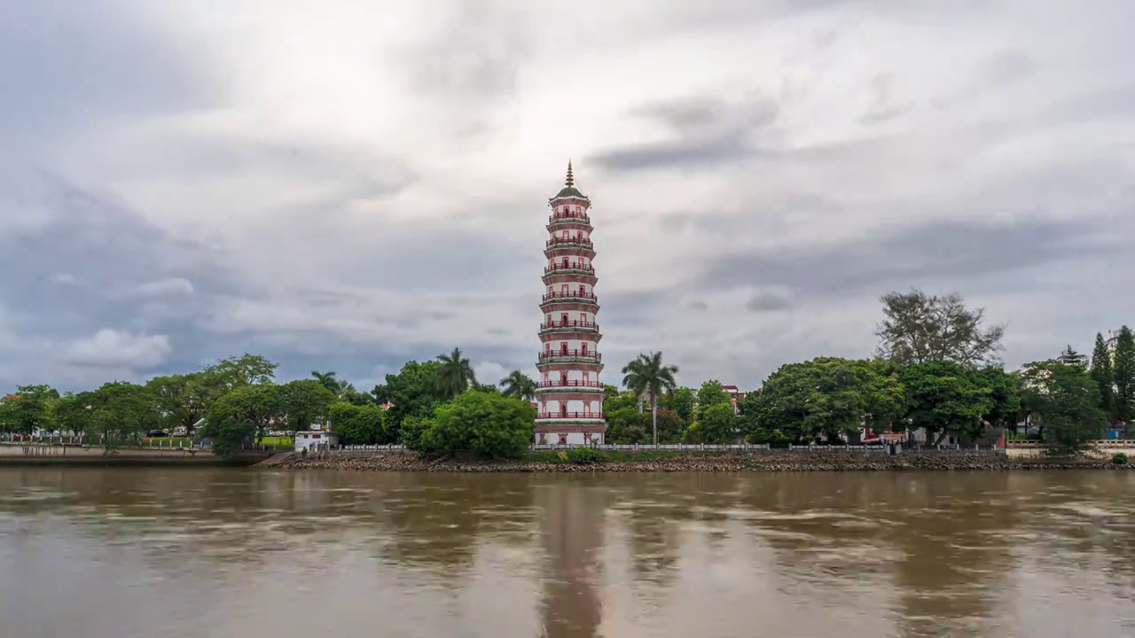 东莞金鳌洲塔日转夜延时晚霞视频素材