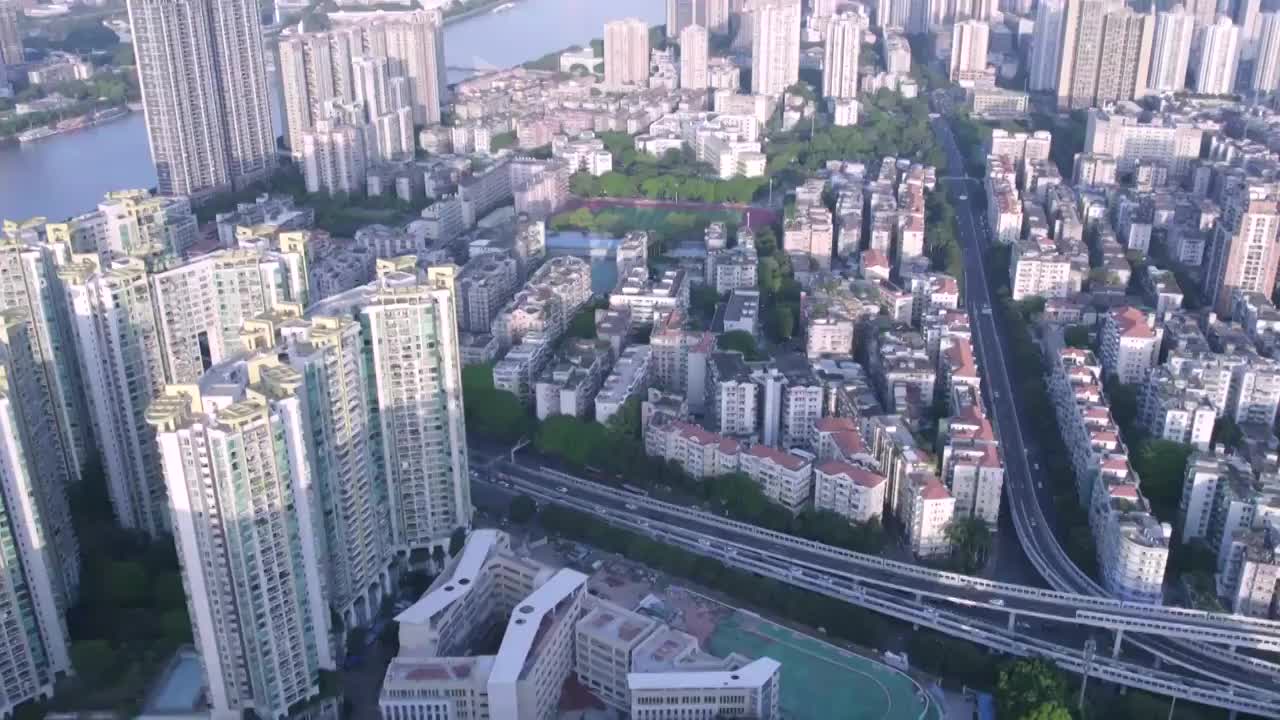 广州城市道路交通航拍风光视频素材