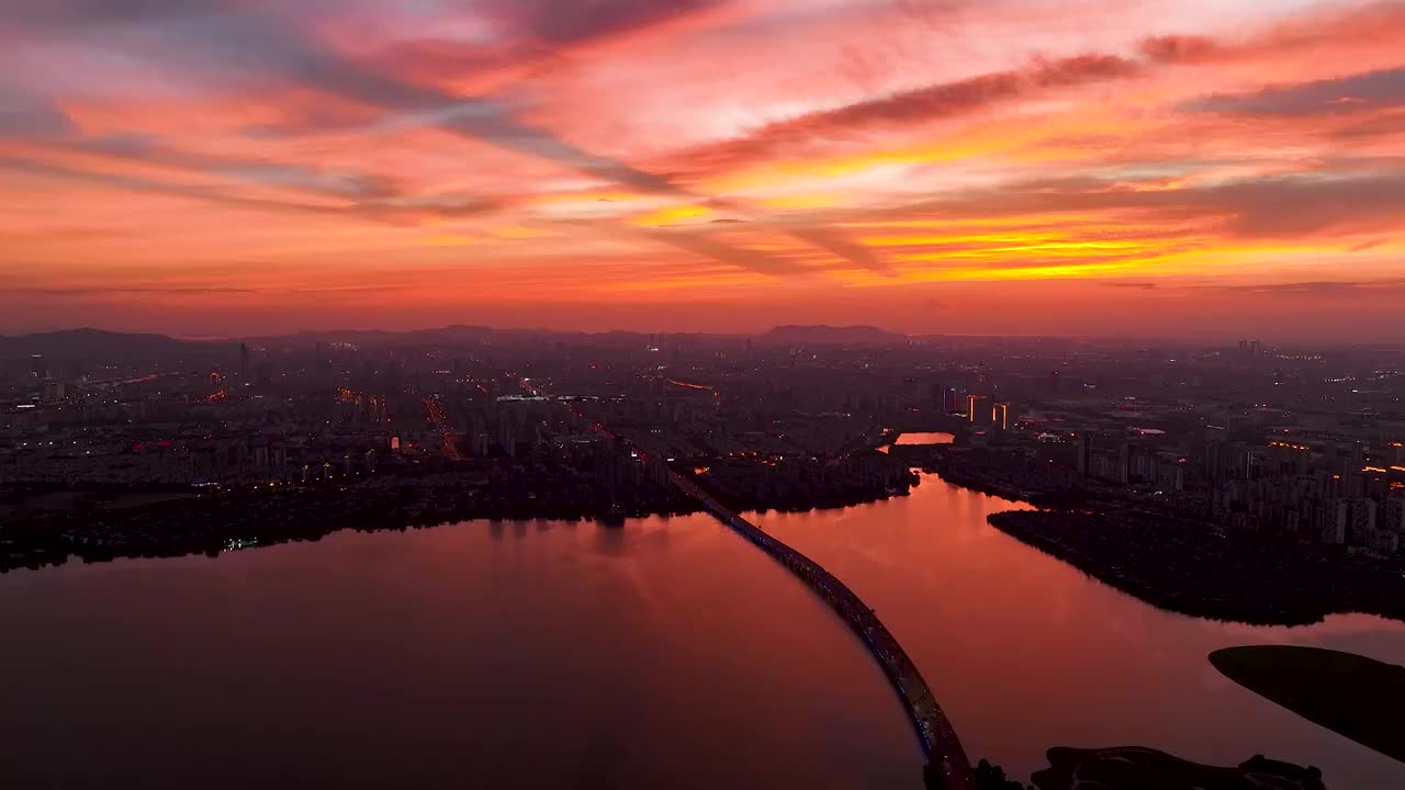 江苏速度后独墅湖日落，晚霞视频素材