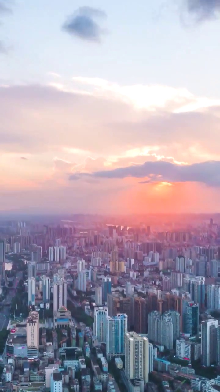 高清航拍城市夕阳风光视频素材