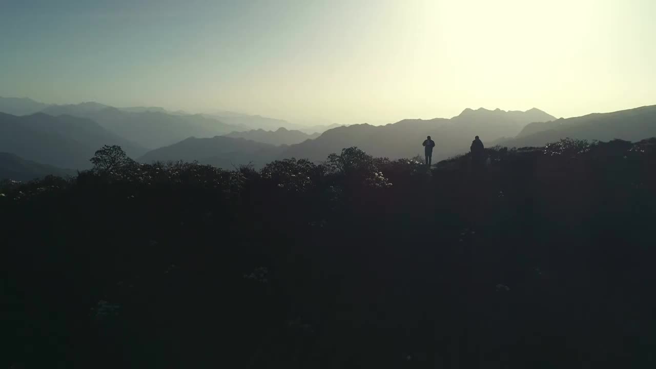 四川甘孜州泸定华尖山遥望贡嘎雪山杜鹃花云海航拍视频素材