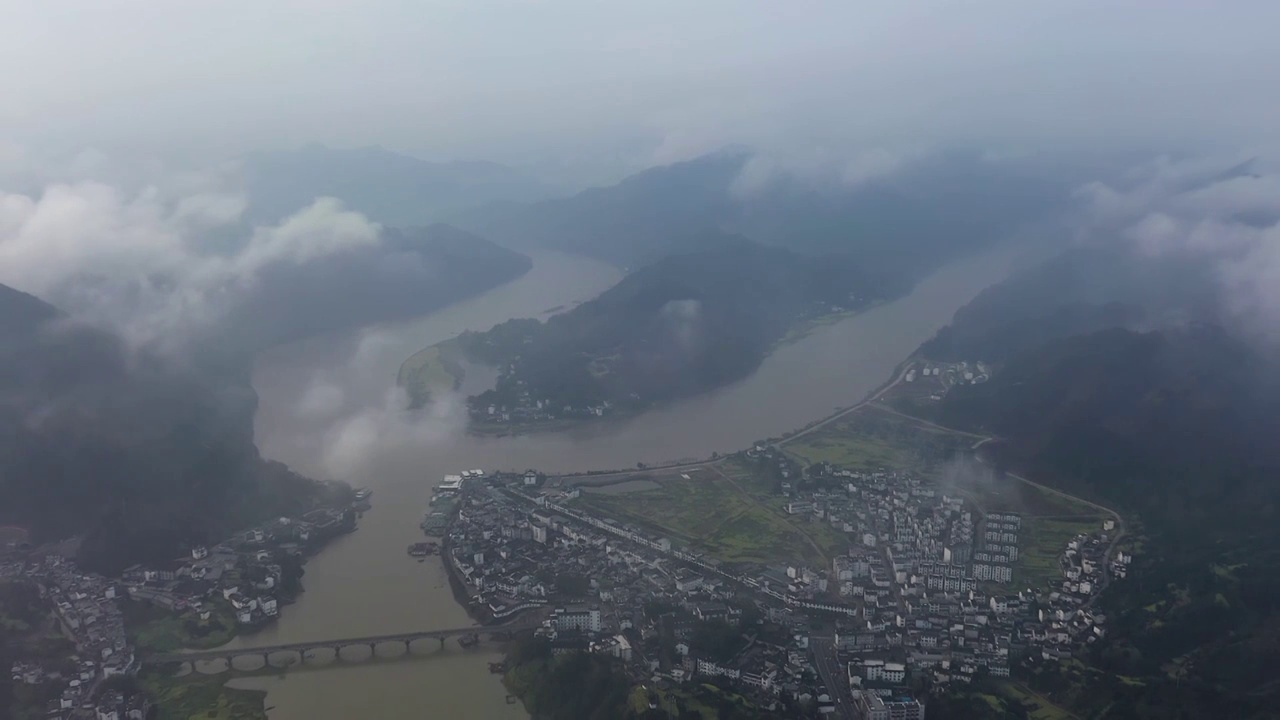 安徽歙县新安江山水画廊风景区春季航拍（合集）视频素材