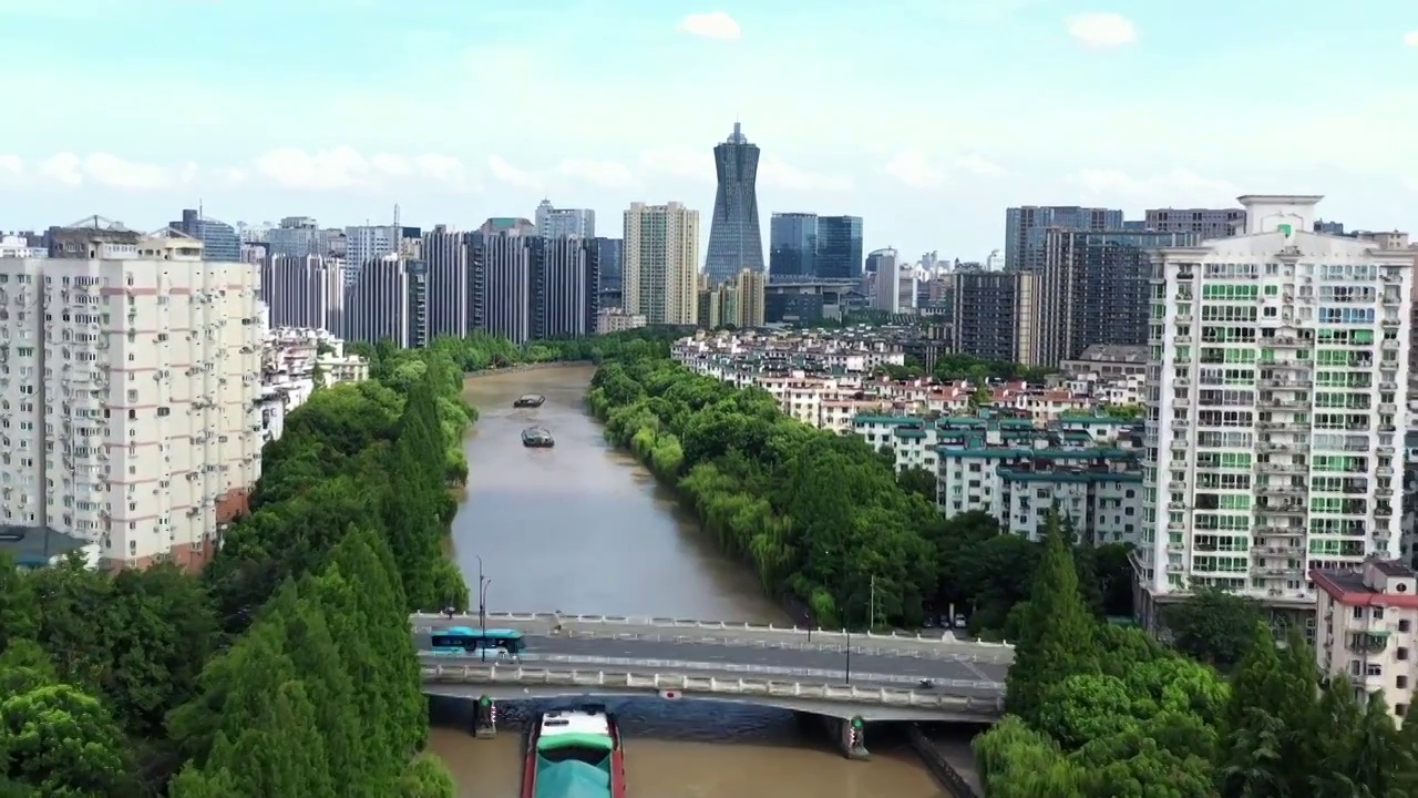 京杭大运河穿越城而过视频素材