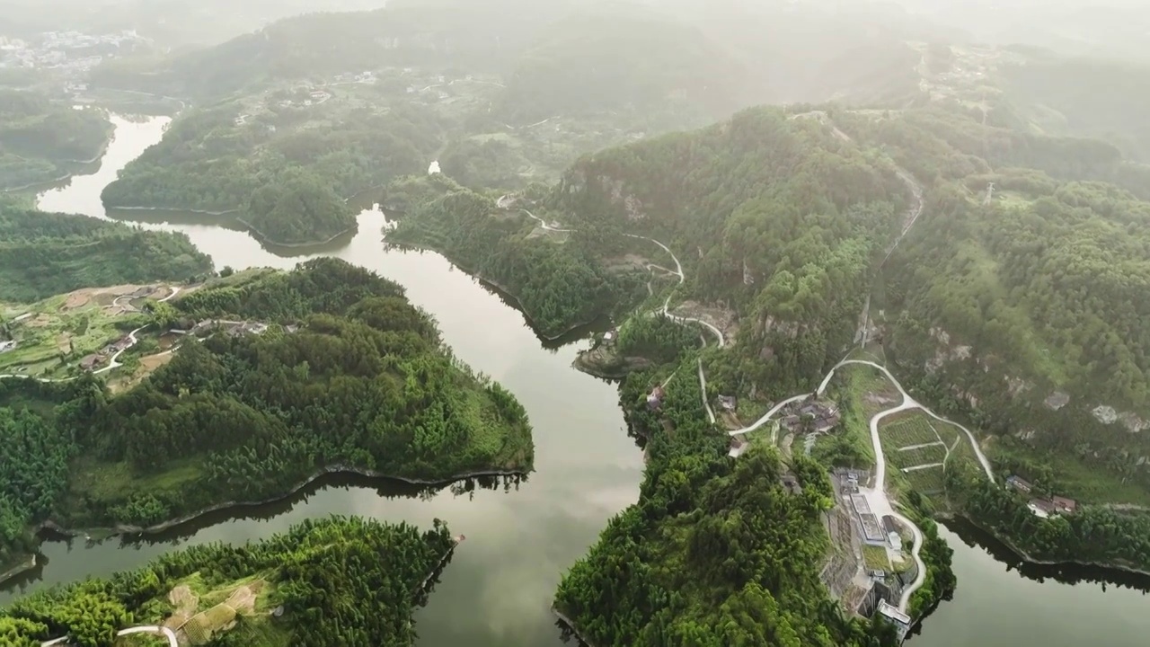 绿水青山环境宜人的威远县长沙坝水库保农业灌溉粮食安全视频素材