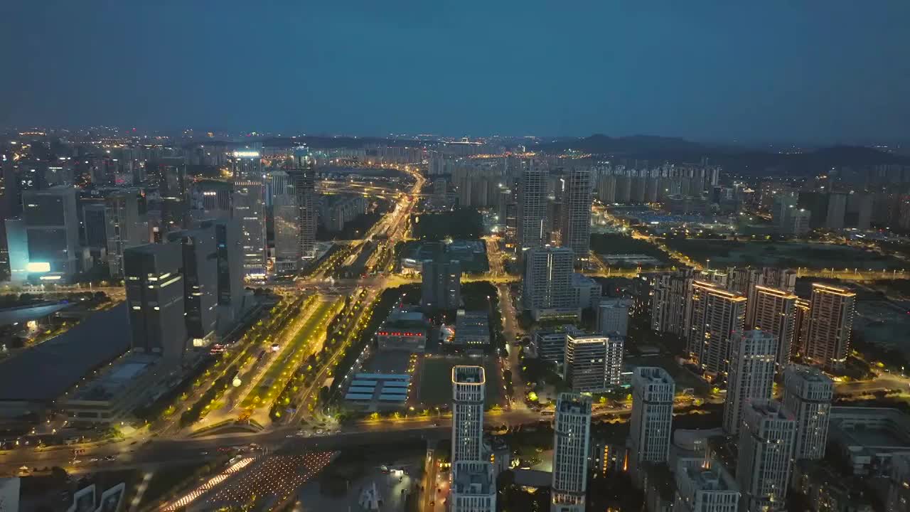 航拍南京河西建筑群夜景视频素材