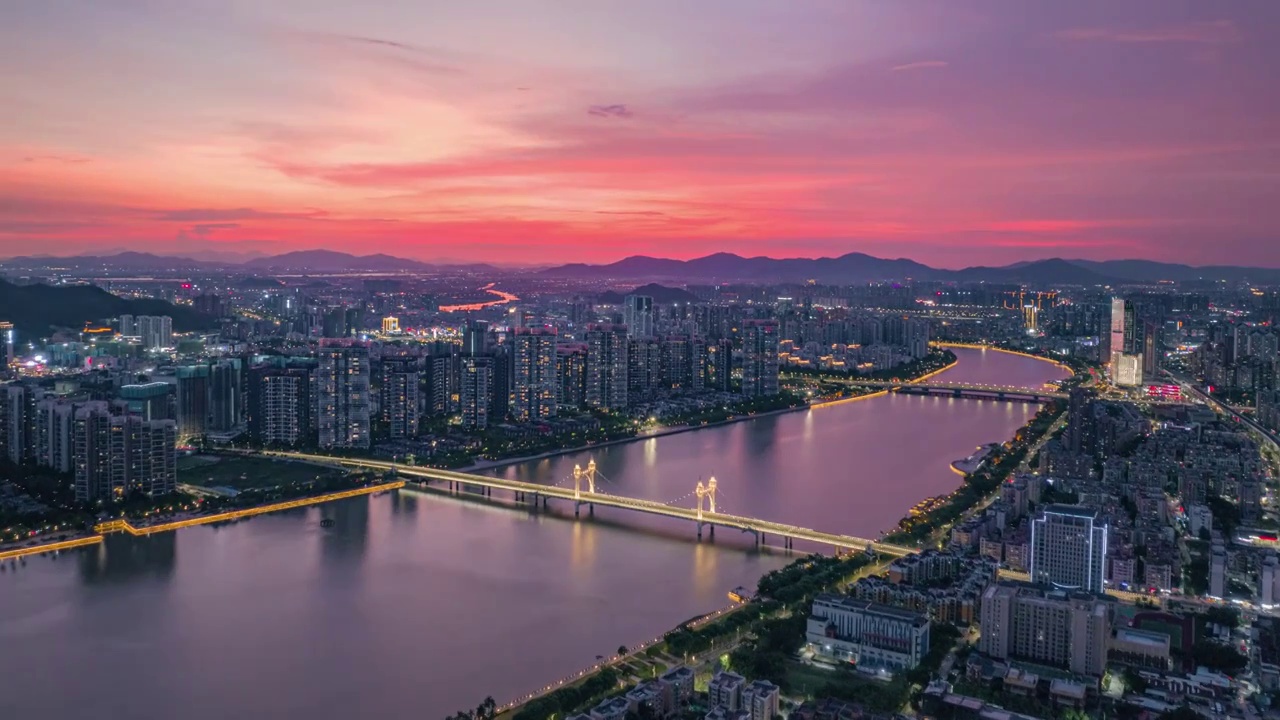 航拍珠海前山河白石桥夜景4k延时视频素材