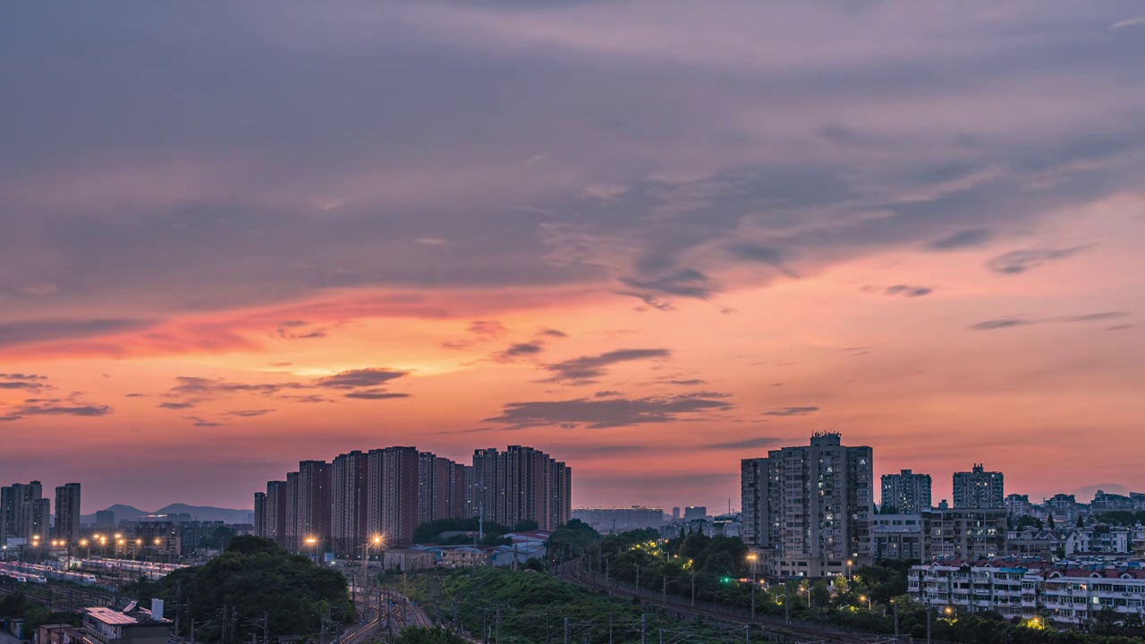 南京日落火烧云延时视频素材