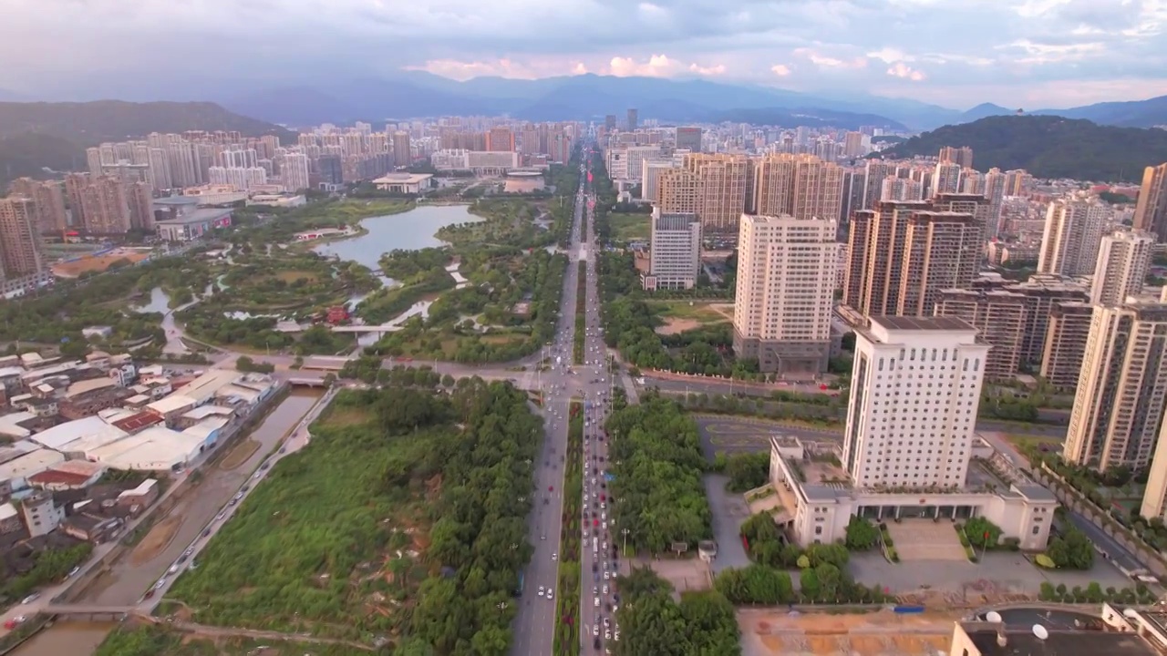 福建省,龙岩市,城市风光,航拍视频素材