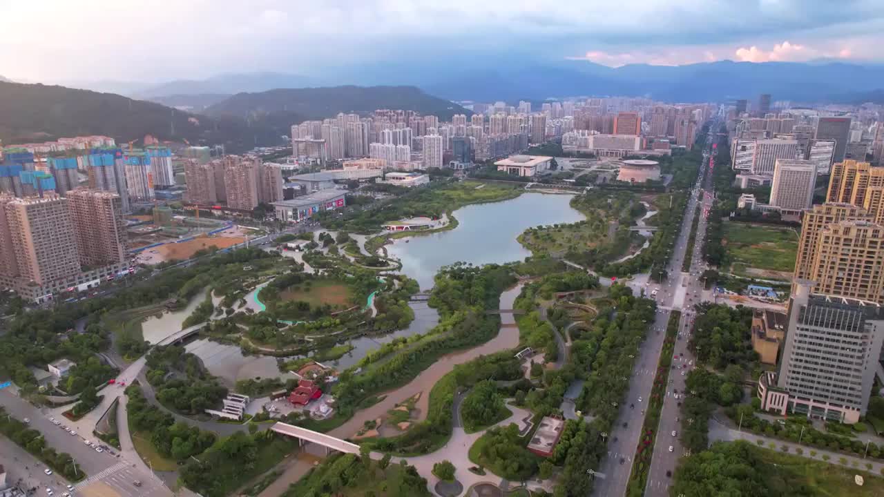 福建省,龙岩市,城市风光,航拍视频素材