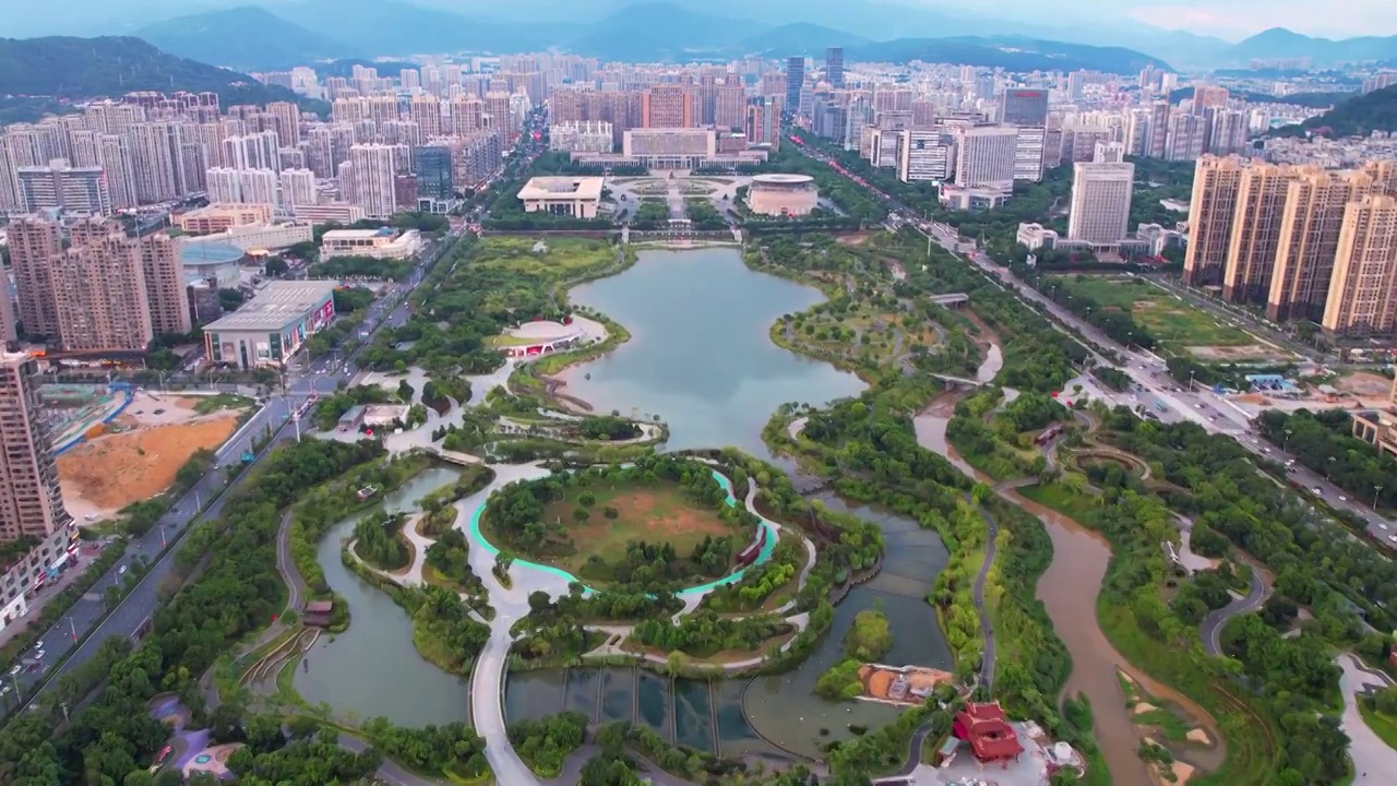 福建省,龙岩市,城市风光,航拍视频素材