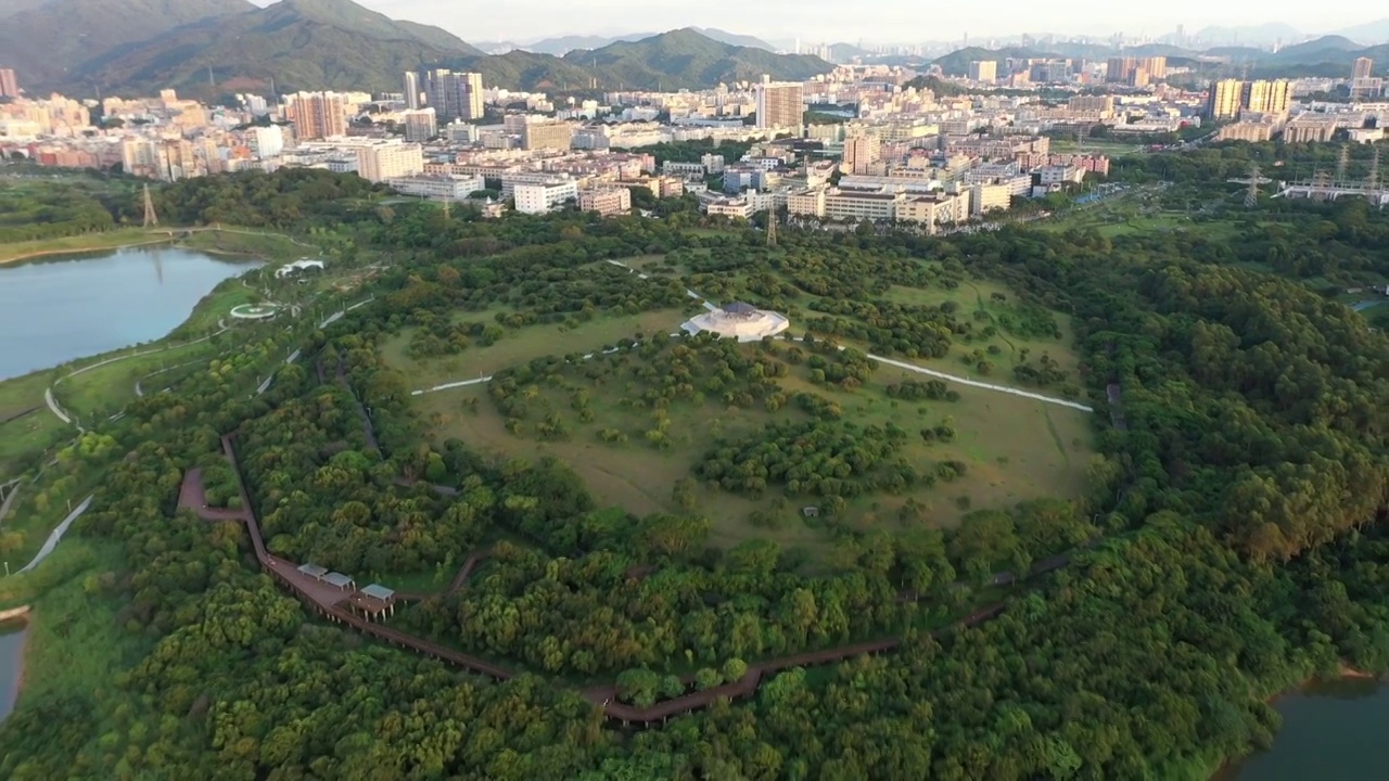 深圳市宝安区石岩湿地公园航拍视频素材